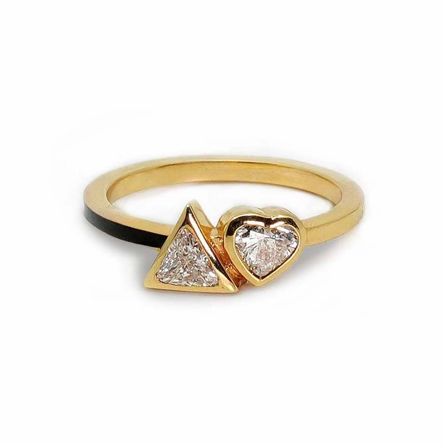 Trillion & Heart Diamond Bezel Half Enamel Ring